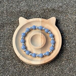 Sky Blue Angelite Beaded Stretch Bracelet Sterling Silver Handmade Bracelet